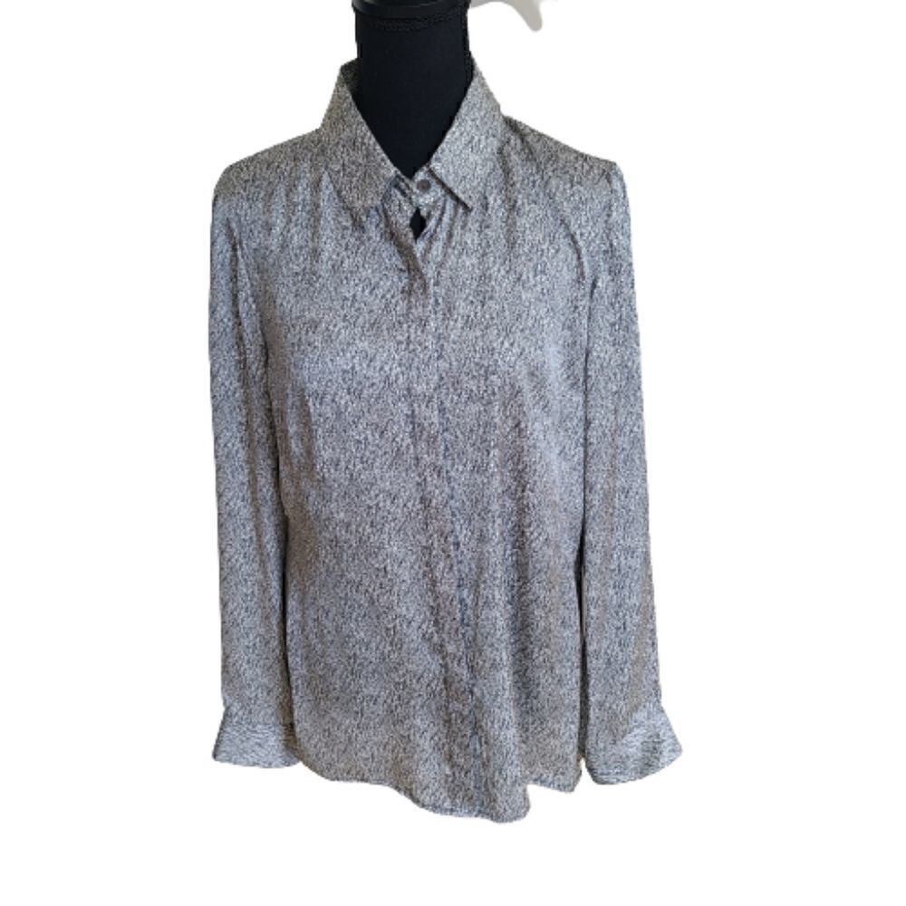 W by Worth Womens Long Sleeved Button Down Black White Print Blouse Small